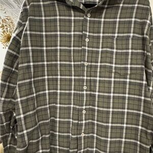 Cole Haan Olive Green Plaid Light Weight Flannel Button Down Shirt